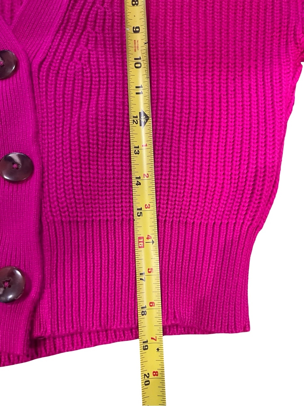 Anthropologie Maeve Hot Pink Chunky Knit Cropped Cardigan Sweater - Picture 9 of 11